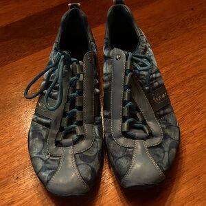 Coach Kelsie Blue Patterned Sneakers with Teal Accents